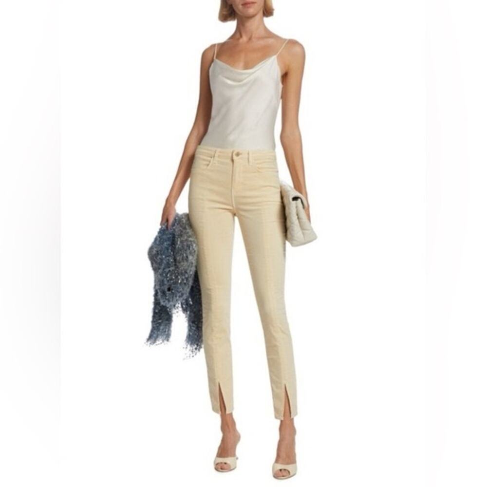 L’AGENCE Jyothi Velvet Skinny Jeans Ivory Cream Slit Hem Stretch Size 26